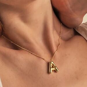 14k Gold Bubble Initial Pendant Necklace